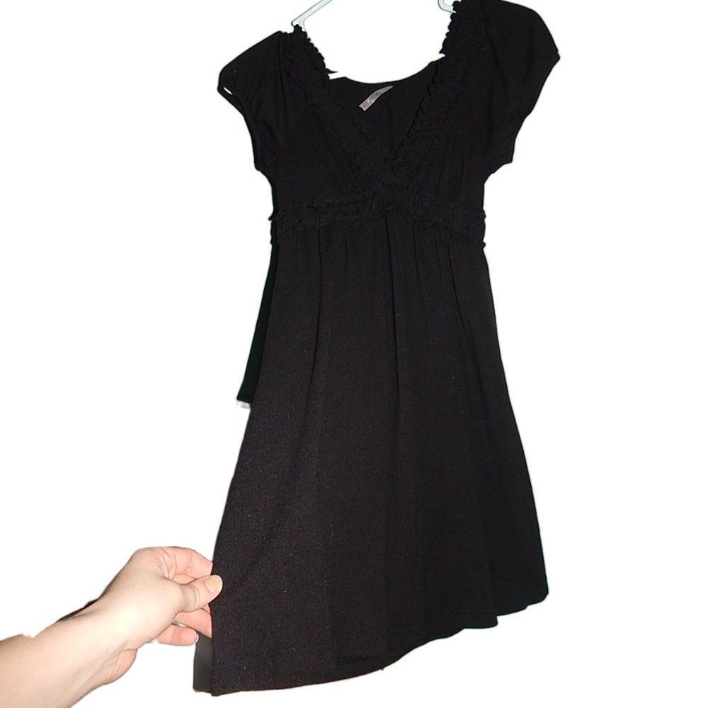 Rue21 women’s small solid black semi‑sheer short‑sleeve ruffle dress